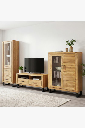 Eichenmöbel Wohnzimmer Set Martina Massivholz Vitrine natur